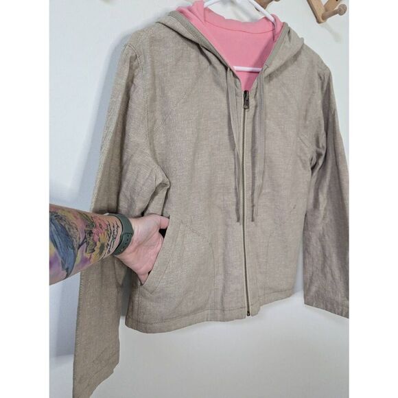 J. Jill Women's Hemp and Cotton Blend Tan Full Zip Hooded Jacket - Size M - Picture 3 of 7